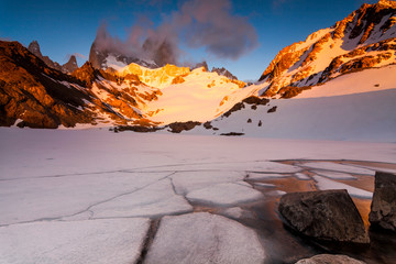 Fitz Roy in the rays of the sunset. Patagonia. Argentina.