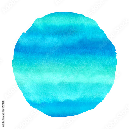 Fluorescent, luminescent colorful watercolor round hand drawn background, fra...