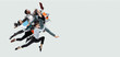 © master1305 - Happy office workers jumping and dancing in casual clothes or suit with folders isolated on studio background. Business, start-up, working open-space, motion and action concept. Creative collage.