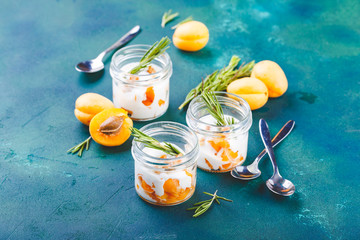 Canvas Print - Natural yogurt with pieces of apricots and rosemary