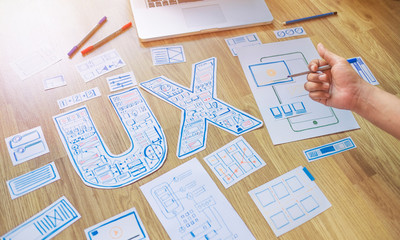 Poster - ux designer creative prototype Graphic planning application development for web mobile phone . User experience concept.