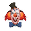 Circus Clown Face/ Illustration of a design circus clown head, with hat, red nose, makeup and funny hairs
