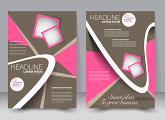 Flyer, brochure, magazine cover template design for education, presentation, website. Pink and brown color. Editable vector illustration.