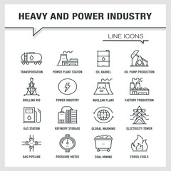 Wall Mural - HEAVY AND POWER INDUSTRY LINE ICONS