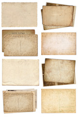 Set of various Old papers and postcards with scratches and stains texture isolated