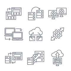 Wall Mural - Website Data Transfer Icon Set with laptops, arrows, & imagery of transfer