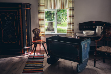 Canvas Print - Room in traditional cottage in heritage park in Olsztynek town, Warmia-Mazury Province, Poland