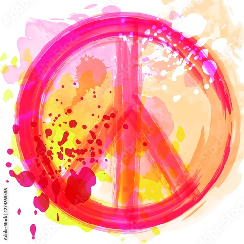 Fotomural Peace Hippie Symbol over colorful background