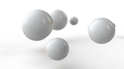 Poster - 3D illustration of large and small white balls, spheres, geometric shapes isolated on a white background. Abstract, futuristic, the image of objects of ideal form. 3D rendering of the idea of order