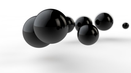 Poster - 3D illustration of large and small black balls, spheres, geometric shapes isolated on a white background. Abstract, futuristic, the image of objects of ideal form. 3D rendering of the idea of order