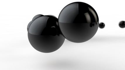 Poster - 3D illustration of large and small black balls, spheres, geometric shapes isolated on a white background. Abstract, futuristic, the image of objects of ideal form. 3D rendering of the idea of order