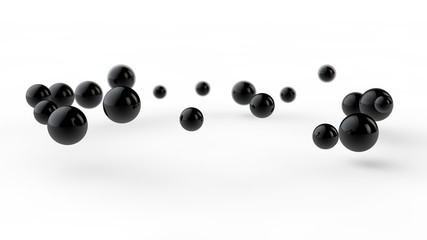 Poster - 3D illustration of many small black balls, spheres arranged in a ring over a white surface receiving shadows. 3D rendering of abstract background, futuristic design, perfect geometric bodies.