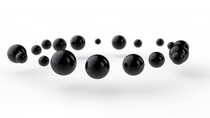 Poster - 3D illustration of many small black balls, spheres arranged in a ring over a white surface receiving shadows. 3D rendering of abstract background, futuristic design, perfect geometric bodies.