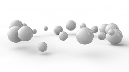 Poster - 3D illustration of many small white balls, spheres arranged in a ring above the white surface receiving shadows. 3D rendering of abstract background, futuristic design, perfect geometric bodies.