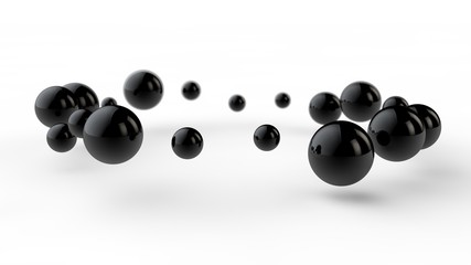 Poster - 3D illustration of many small black balls, spheres arranged in a ring over a white surface receiving shadows. 3D rendering of abstract background, futuristic design, perfect geometric bodies.