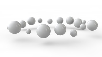 Poster - 3D illustration of many small white balls, spheres arranged in a ring above the white surface receiving shadows. 3D rendering of abstract background, futuristic design, perfect geometric bodies.