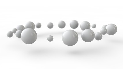 Poster - 3D illustration of many small white balls, spheres arranged in a ring above the white surface receiving shadows. 3D rendering of abstract background, futuristic design, perfect geometric bodies.