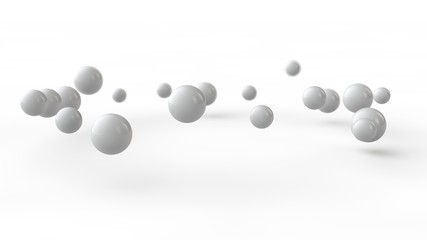 Poster - 3D illustration of many small white balls, spheres arranged in a ring above the white surface receiving shadows. 3D rendering of abstract background, futuristic design, perfect geometric bodies.