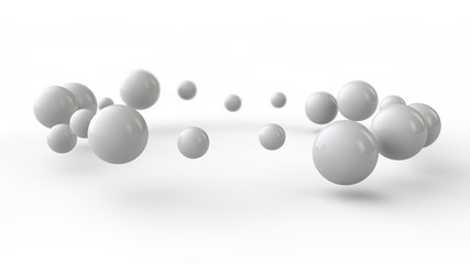 Poster - 3d illustration of many small white balls, spheres arranged in a ring above the white surface receiv