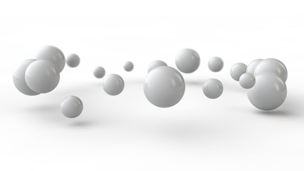 Poster - 3d illustration of many small white balls, spheres arranged in a ring above the white surface receiv