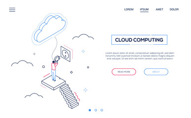 Wall Mural - Cloud computing - line design style isometric web banner