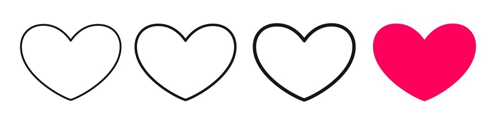 Poster - Heart shaped contour of different thickness. Sign, symbol, icon favorites for interface design. Vector hearts isolated on white background.