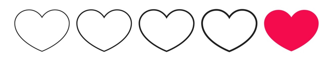 Poster - Vector hearts in the shape of contour of different thickness for the design interface, online store, web design, app. Sign, symbol, icon meaning favorites, I like.