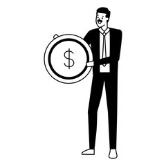 Sticker - businessman holding coin money dollar