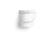 Blank white paint bucket with handle mockup isolated, top view. 3d rendering. Sealed practica pail model mock up. Empty plastic tank. Storage container for gardening. Painting bucketful.