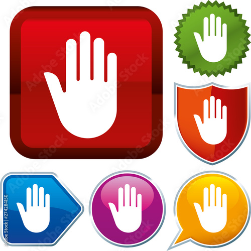 Set shiny icon series on buttons. Stop hand.