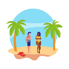 Sticker - young interracial couple on the beach summer scene