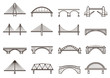 Bridges line icon set, city architecture construction
