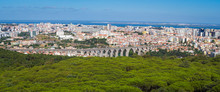 Panoramic View Over Lisbon And Almada From A Viewpoint In Monsanto. Aqueduct Of The Free Waters