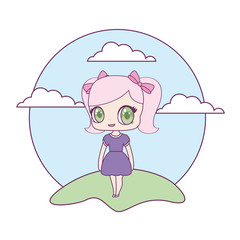 Sticker - cute little doll in landscape