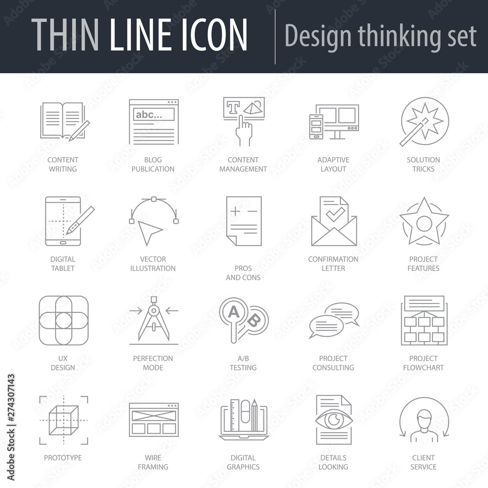 Icons Set of Design Thinking. Symbol of Intelligent Thin Line Image ...