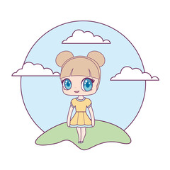 Poster - cute little doll in landscape