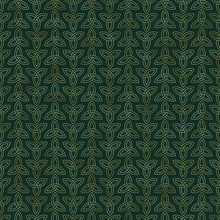 Gold Celtic Knot Seamless Pattern - Beautiful Gold Celtic Knot Design On Green Background