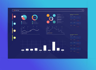 Poster - Dashboard, great design for any site purposes. Business infographic template. Vector flat illustration. Big data concept Dashboard user admin panel template design. Analytics admin dashboard.
