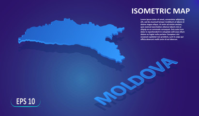 Sticker - Isometric map of the MOLDOVA. Stylized flat map of the country on blue background. Modern isometric 3d location map with place for text or description. 3D concept for infographic. EPS 10