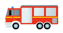 cartoon scene with fireman truck car on white background - illustration for children