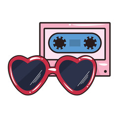 Sticker - cassette sunglasses comic pop art on white background