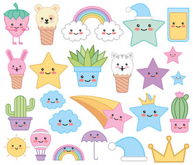 Canvas Print - bundle of emojis fairytale kawaii characters