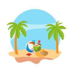 Wall Mural - summer beach with palms and sand bucket toy scene