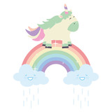 Fototapeta Dinusie - cute unicorn with clouds and rainbow kawaii characters