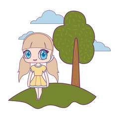 Poster - cute little doll in landscape