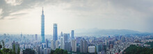 Panoramic Of Beautiful Landscape And Cityscape Of Taipei 101 Building And Architecture In The City Skyline At Sunset Time In Taiwan