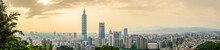 Panoramic Of Beautiful Landscape And Cityscape Of Taipei 101 Building And Architecture In The City Skyline At Sunset Time In Taiwan