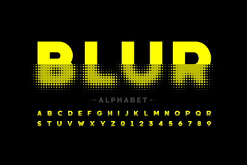 Blurred style font design, alphabet letters and numbers