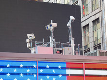New York, NY, USA. Police Video Surveillance System In The City Center. Cameras That Control The Most Sensitive Areas Of The City. NYPD Security Camera In Manhattan
