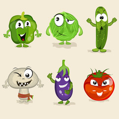 Poster - Set of funny vegetable characters.